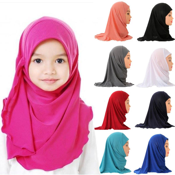Muslim Girls Kids Hijab Islamic Scarf Shawls Soft and Stretch Material for 2 to 7 years old Girls Wholesale 50cm Children Hijabs